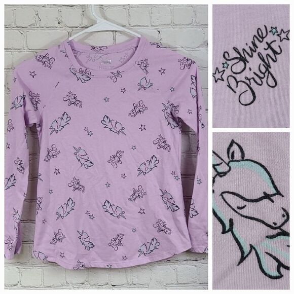 🚨 Justice Girls 10 Lavender Purple Unicorn Shine Bright Tee Long Slv T-Shirt - Picture 1 of 7